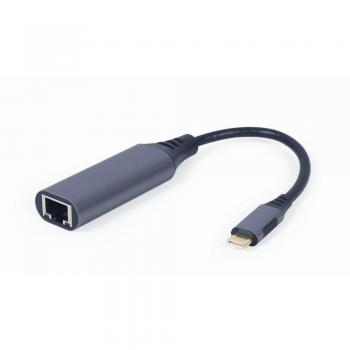 Gembird A-USB3C-LAN-01 Hub de Interfaz USB 3.2 Gen 1 (3.1 Gen 1) Type-C Negro, Gris