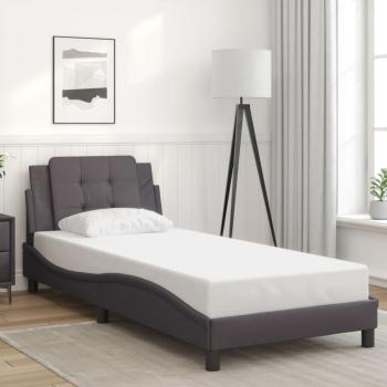 Cama individual 90x190 cm con cabecera de cuero sintético crema