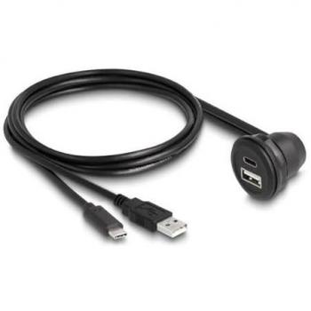 Cable USB 2.0 Delock 1 m con conector Tipo-A y Tipo-C macho a hembra 90° para montaje integrado