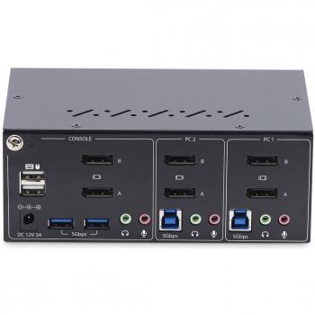 StarTech.com 2-Port Dual-Monitor DisplayPort KVM Switch 4K 60Hz with 2x USB 5Gbps Hub Ports, 2x USB 2.0 HID Ports, Hotkey and Push-Button Switching