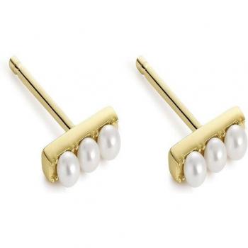 Pendientes Itemporality de plata bañada en oro con perlas engastadas en carril