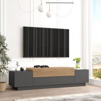 Mueble de TV Firås 160x38x39 cm con 4 Puertas Aglomerado Antracita/Efecto Roble