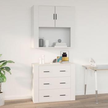 Armario de Pared de Madera Contrachapada Blanco 80x33x80 cm con Puertas y Cajón, Mueble de Almacenaje Moderno para Salón, Armario Auxiliar y Buffet