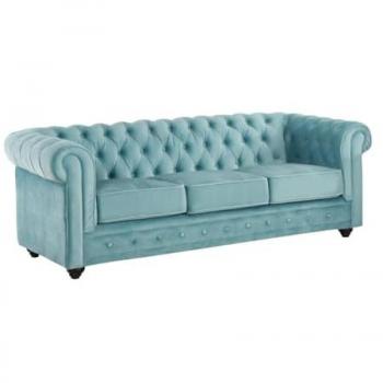 Sofá 3 plazas de terciopelo Chesterfield - Azul pastel