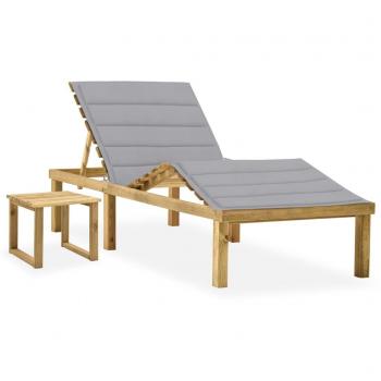 Cama de jardín con mesa de café y cojín de madera de pino impregnada