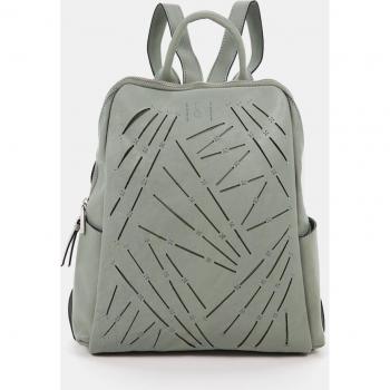 Mochila de piel troquelada en verde con cierre cremallera
