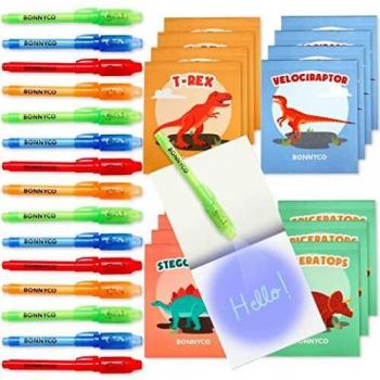 BONNYCO Bolígrafo Tinta Invisible y Libreta Dinosaurios Pack x16 Detalles Cumpleaños Niños, Regalos Cumpleaños Niños Colegio, Piñatas de Cumpleaños | Regalos Fiesta Cumpleaños Infantil