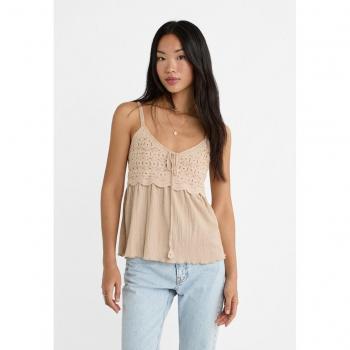 Flowing Crochet Top in Stone - Size S