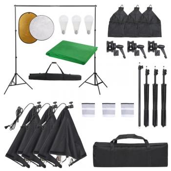 Kit de estudio fotográfico con luces, telón de fondo y reflector