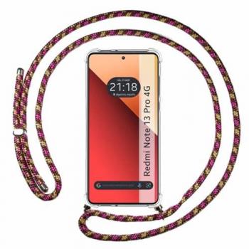 Funda Colgante Transparente para Xiaomi Redmi Note 13 Pro 4G con Cordón Rosa/Dorado