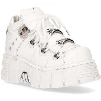 New Rock Unisex White Leather Gothic Ankle Boots 106N-S8 EU40
