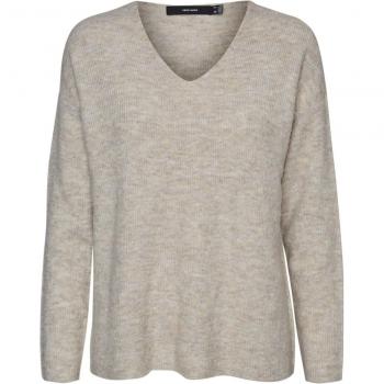 Vero Moda Women's Basic V-Neck Sweater - Soft Knit Pullover, Birch Melange