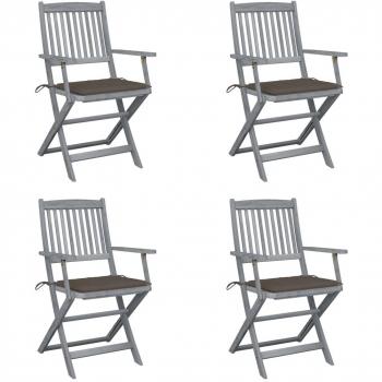 Sillas de jardín plegables 4 uds cojines madera maciza de acacia