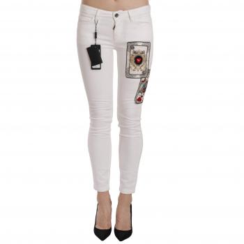 Queen Of Hearts Crystal Skinny Jeans - IT38|XS, Dolce & Gabbana, Skinny Jeans, female, White, Size: 2XS