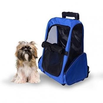 PawHut Transportín 2 en 1 para Mascotas Mochila o Carrito de Viaje para Perro y Gato con 2 Ruedas con Asa retráctil de Aluminio y Bolsillos 42x25x55 cm Azul