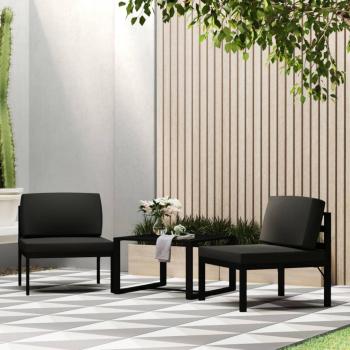 3 Piece Anthracite Aluminum Garden Sofa Set with Cushions