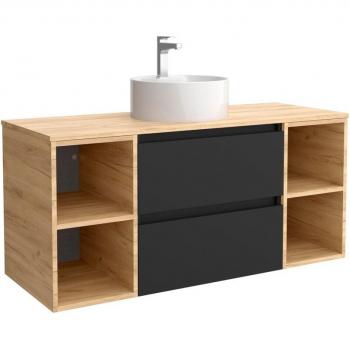 Mueble de baño Salgar Bequia 120 cm Negro con 2 cajones, 2 coquetas laterales en Roble, 4 huecos y Lavabo sobre encimera