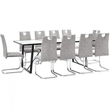 vidaXL Juego Comedor 11 Pieza Cuero Sintético Mobiliario Decoración Interior Casa Hogar Robusto Duradero Resistente Funcional Práctico Útil Gris Claro