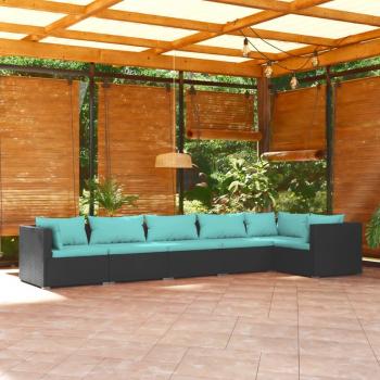 vidaXL 6-Piece Black Poly Rattan Garden Lounge Set with Cushions