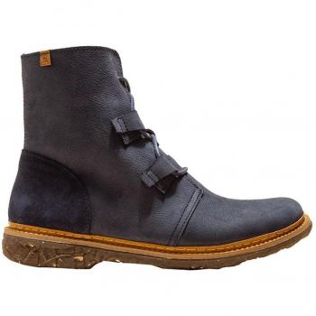 Botines de mujer El Naturalista N5470 Angkor de piel con cierre de cordones, color marino, plano y casual