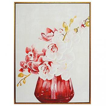 Cuadro Lienzo Pintado con Marco Romimex Flores Blanco y Rojo 60 x 80 x 4 cm