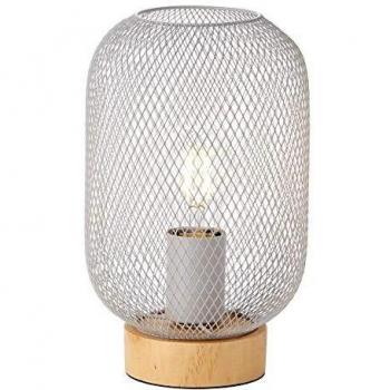 Lámpara de Sobremesa Giada E27 1 Luz Gris Claro y Madera Natural, Ø 16 cm