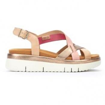 Sandalias Pikolinos de piel Palma W4N-0650C1 rojo, cuña de mujer, con hebilla