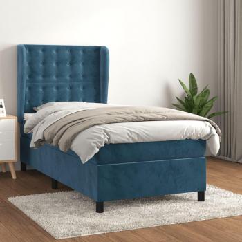 Cama box spring suave con colchón terciopelo azul oscuro 90x190 cm