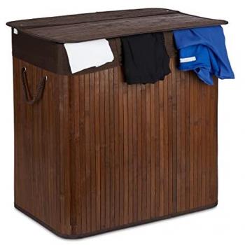 Cesto de Ropa Sucia Rectangular de Bambú con Tapa y 3 Compartimentos - 62 x 62,5 x 42,5 cm, Marrón