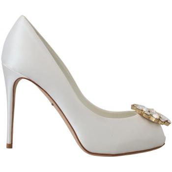 White Crystals Peep Toe Heel Satin Pumps - EU37/US6.5