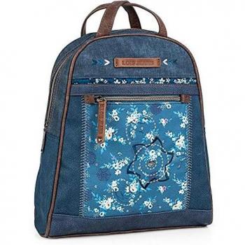 Lois - Mochila de Mujer de diseño Casual. utilizable como Bolso Bandolera. Lona Denim Estampada y Cuero PU Bordado. Calidad diseño y Marca. cómoda y Ligera 304392, Color Azul