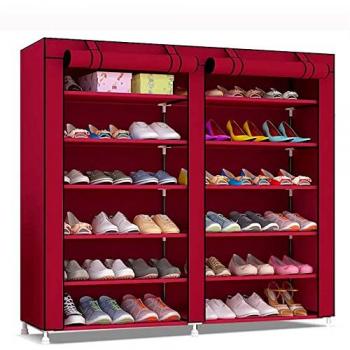 Armario Zapatero de Tela con Puertas de Cremallera 110x120x30cm - Organizador para 36 Pares de Zapatos (Granate)
