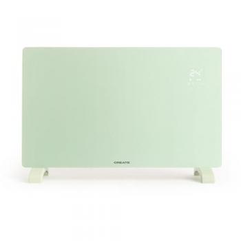 Calefactor Eléctrico de Cristal WARM CRYSTAL 2000W con WiFi, Pantalla LED Táctil, Verde Pastel, Instalación en Pared o Suelo, Bajo Consumo