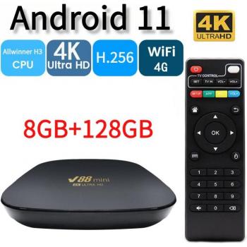 Decodificador Smart TV V88Mini Android 11 2023 Allwinner H3 Cuatro Núcleos 4G WiFi 4K HD 3D HDR10 H.265 8GB