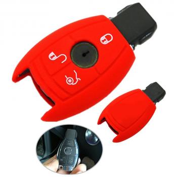 Tuqiang® Funda de silicona para llave de coche con 3 botones, color rojo, para Mercedes-Benz C E