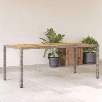 Mesa de jardín de madera de acacia gris con superficie de Polyrattan, dimensiones 190x90x75 cm