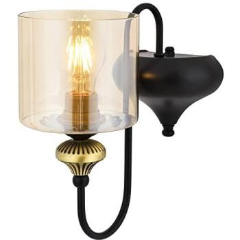 Aplique de pared WELLHOME de metal y vidrio en negro vintage, 22x14x18 cm, casquillo E27 Max 60W
