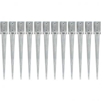 Estacas de tierra 12 piezas plata 9x9x75 cm acero galvanizado