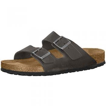 Birkenstock Arizona SFB Unisex Slide Sandals in Iron Oiled Nubuck Leather, Size 36