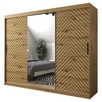 Armario Corredero Hartford 317 con Espejo y 7 Estantes, Negro, 250 x 200 x 62 cm