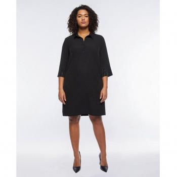 Vestido elegante con pedrería y cuello tipo camisero