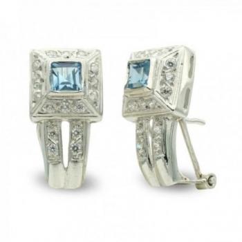 Pendientes Inmaculada Romero Oro Blanco 18k Mujer Piedra Azul Circonitas Omega 19mm
