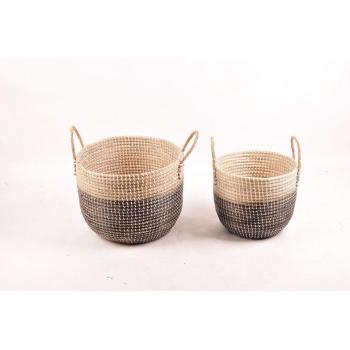 Conjunto de 2 cestas de hierba marina tejida a mano en tonos naturales
