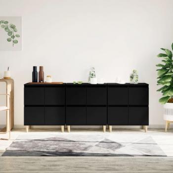 Aparador de madera contrachapada negro 3 piezas 60x35x70 cm vidaXL