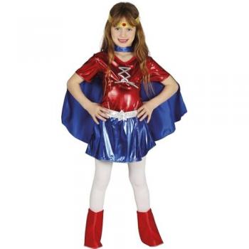 Disfraz de Mujer Maravilla para niña, súperheroína, color azul y rojo, talla 7-9 años