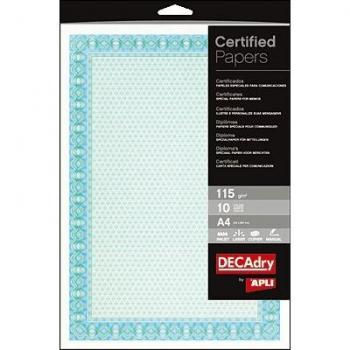 APLI 11970 - Papel certificado turquesa A4 115 g 10 hojas
