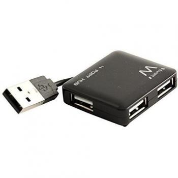 Ewent EW1124 - Mini Hub de 4 Puertos, USB 2.0, Negro