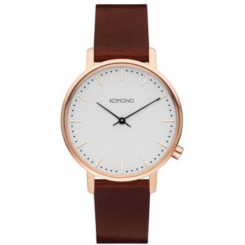 Reloj de Mujer Komono KOM-W4122 Ø 36 Mm - Marrón y Blanco - Cuero con Hebilla - Resistente al Agua 3 Atm - Cristal Mineral - Cuarzo - Oro Rosa y Acero In