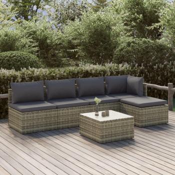 6-Piece Grey Poly Rattan Garden Lounge Set with Cushions