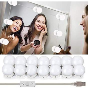 Wesho Luces Tocador Luces de Espejo de Tocador LED Kit 14 Bombillas Regulables Luces Para Maquillaje Hollywood Espejo de Maquillaje Lámpara Para Maquillaje Tabla de Aparador Baño